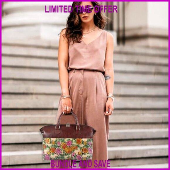 Genuine Leather Satchel Tote Bag with Detachable Shoulder Strap